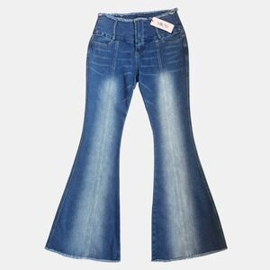 MICAS High Rise Flare Jeans Raw Hem Front Seam Bell bottom NWT Size M 8 10 Boho